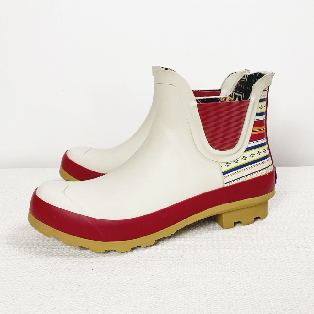 Pendleton Womens Paloma Stripe Chelsea White Rubber Boots size 7